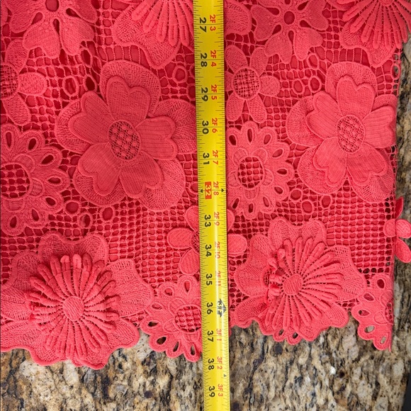 J. Marie The Seraphina Dress Coral Floral Lace Appliqué Crochet Sheer Overlay L - Picture 9 of 9